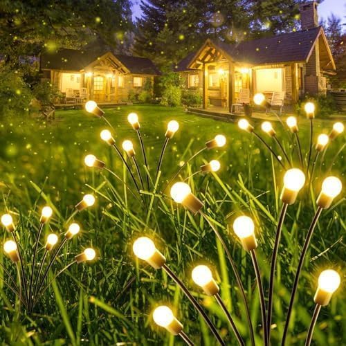 2-Pack Solar Garden Lights, 16 LED Solar Lights Outdoor for Garden Decor, Waterproof Firefly Light Outdoor (Sway by Wind), Swaying Light for Outside Yard Pathway Landscape Decorations (Warm White)