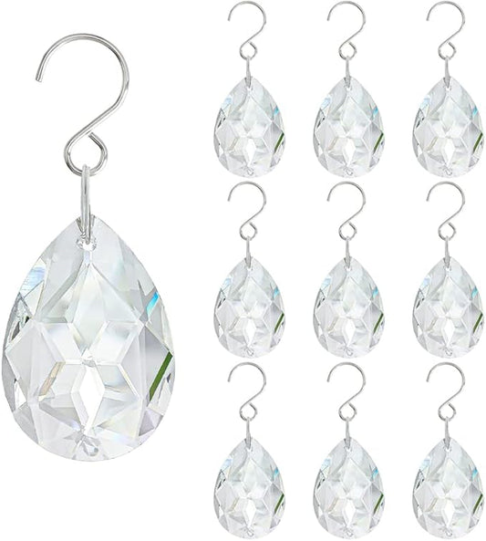 10pcs 38mm Clear Crystal Teardrops Chandelier Parts,Chandelier Crystal Prisms Pendants with Hook,Hanging Crystals for Lamp Window Christmas Tree Decoration Suncatcher