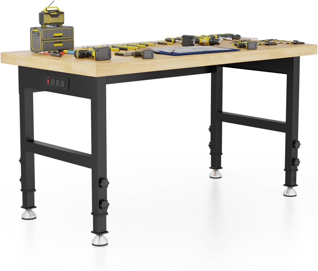 48" Adjustable Workbench, Work Bench Table with Power Outlet, Metal Tool Bench Work Bench for Garage, Large Load Capacity Garage Workbench for Workshop,Office,Home