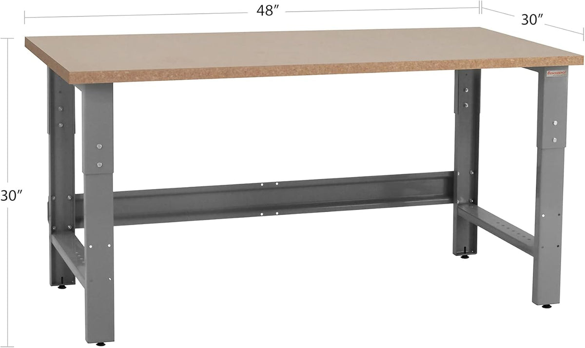 Table & Workbench: 1" Thick Particle Board Top, Height Adjustable Bench - 30" D x 48" L x 30" - 36" H - by BenchPro