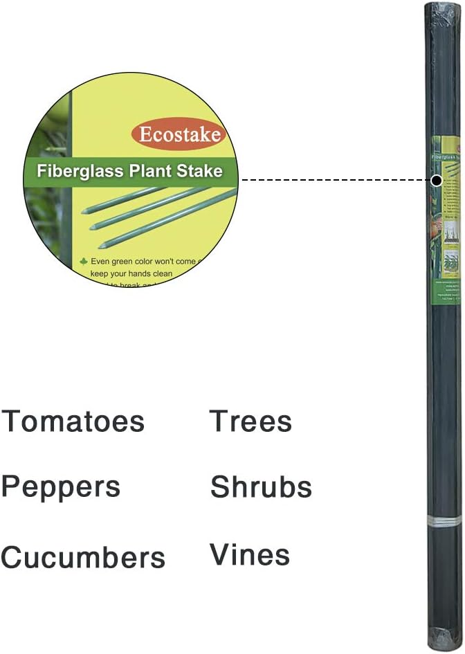 4ft 8pack Garden Stakes 1/4" Dia FRP Plant Supporting Stakes for Climbing Tomato Cucumber Strawberry Bean Tree, Pack of 8, Dark Green(48inch)