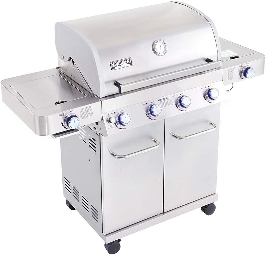 Monument Grills Larger 4-Burner Propane Gas Grills Stainless Steel with BBQ Cover(2 Items), Outdoor Use