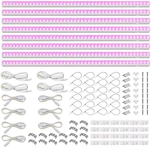 Barrina T5 Grow Lights, Full Spectrum, 2ft 80W (8 x 10W, 500W Equivalent), LED Grow Light Bulbs, Plant Lights for Indoor Plants, Greenhouse, Plug and Play, Pink, 8-Pack
