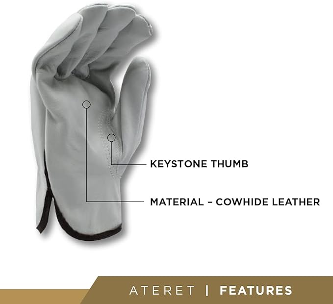 12 Pairs Heavy Duty Durable Cowhide Leather Work Gloves for Construction, Industrial and Personal Use