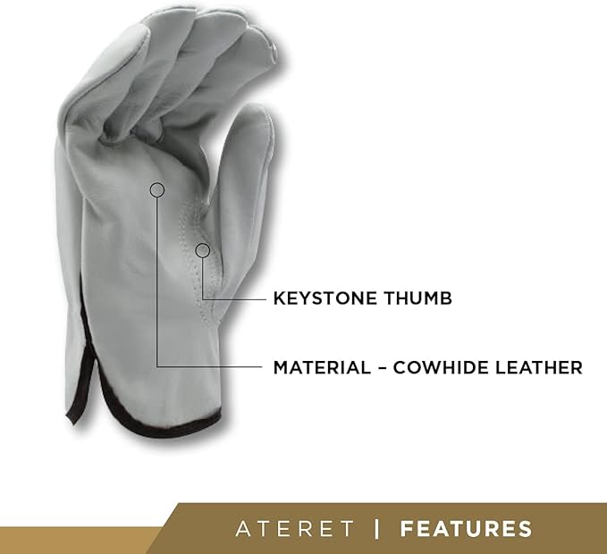 ATERET 24 Pairs Large Heavy Duty Durable Cowhide Leather Work Gloves I Driver Gloves for Truck Driving, Warehouse, Gardening, Farming