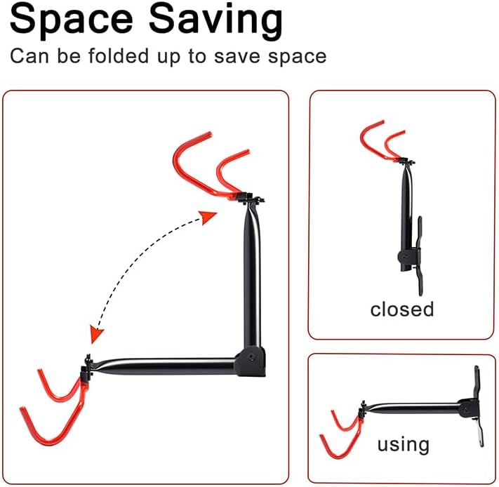 Wall Mount Bike Rack,Bike Hanger Horizontal,Bicycle Holder Heavy Duty,Garage Bike Storage,Garage Organization Bicycle Hook with Rubber,Foldable and Adjustable Angle(2 pack)