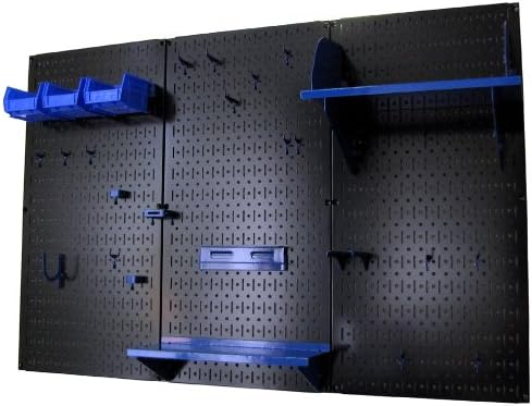 Wall Control Pegboard Organizer 4 ft. Metal Pegboard Standard Tool Storage Kit with Black Toolboard and Blue Accessories