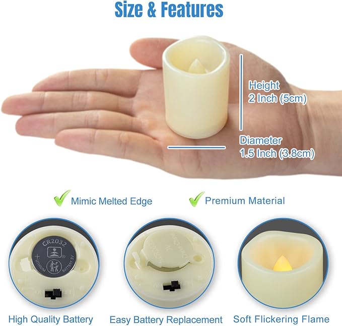 CANDLE IDEA Flameless LED Votive Candles 48 Pack, 1.5" x 2", Battery Operated Flickering Electric Outdoor Flameless Tea Lights, Fake Tealight Candle Bulk for Wedding, Christmas, Halloween Decorations