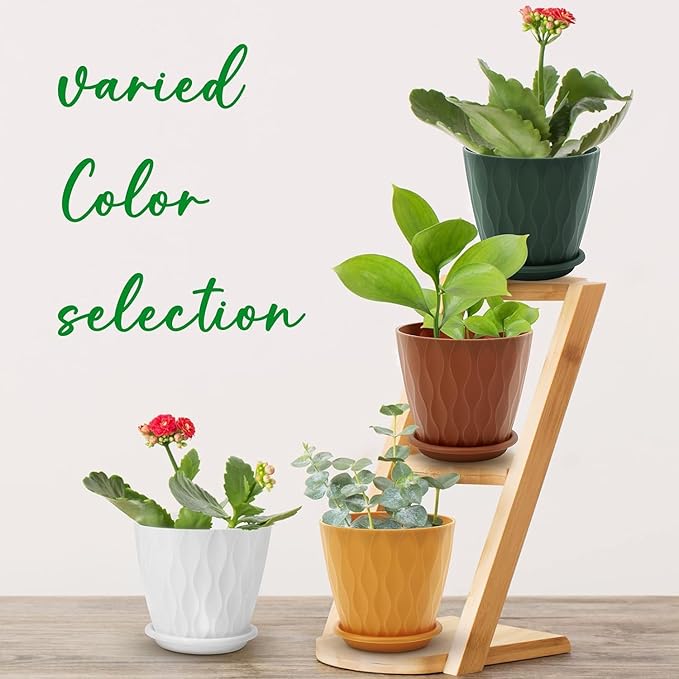 6 inch Plant Pots, 5 Pack Flower Pots Outdoor Indoor, Planters with Drainage Holes and Tray Saucers（Multicolor）