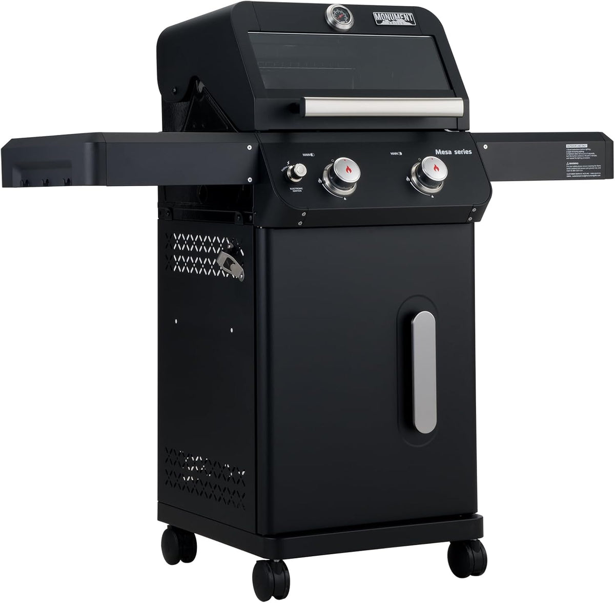Monument Grills 2-Burner Foldable Stainless Steel Liquid Propane Gas Patio Garden Barbecue Grill with Clearview® Lid, Knob Control Mesa220 with BBQ Cover
