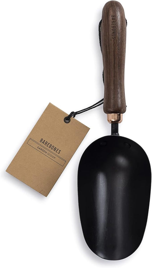Barebones Garden Scoop - Garden Spoon - Stainless Steel Small Hand Shovel for Transplanting, Digging, and Planting - Great Home Gardening Hand Tools (Walnut/Black)