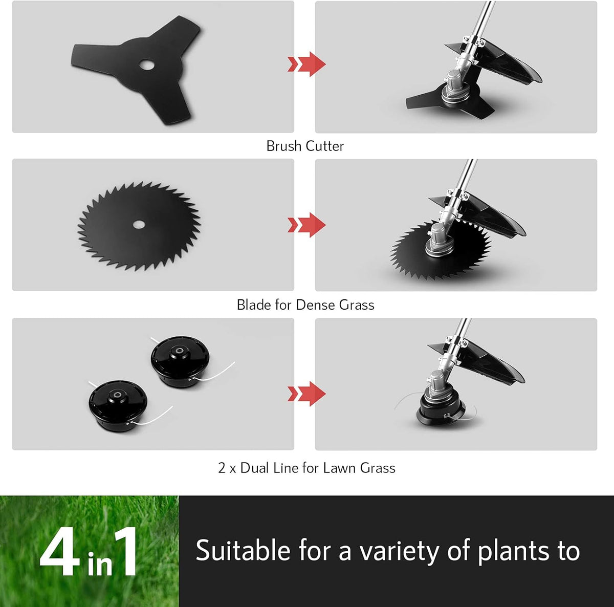 Weed Eater String Trimmer, 58cc Cordless Grass Gas Powered Weed Wacker 4-in-1 Straight Shaft String Trimmer Brush Cutter with 4 Detachable Head
