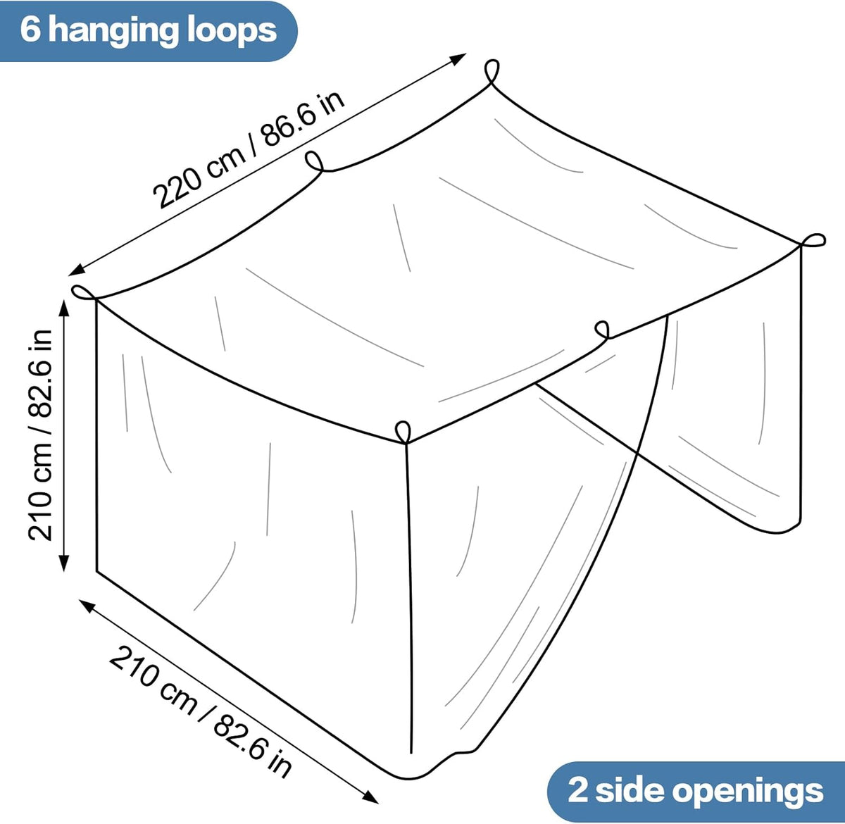Mosquito Netting for Patio - Extra-Large Mosquito Net for Bed Camping Hammock Porch Garden Outdoor, 2 Openings Design with 1 Storage Bag, 8 Pegs, 8 Stoppers and 8 Pieces of 1.4m Rope