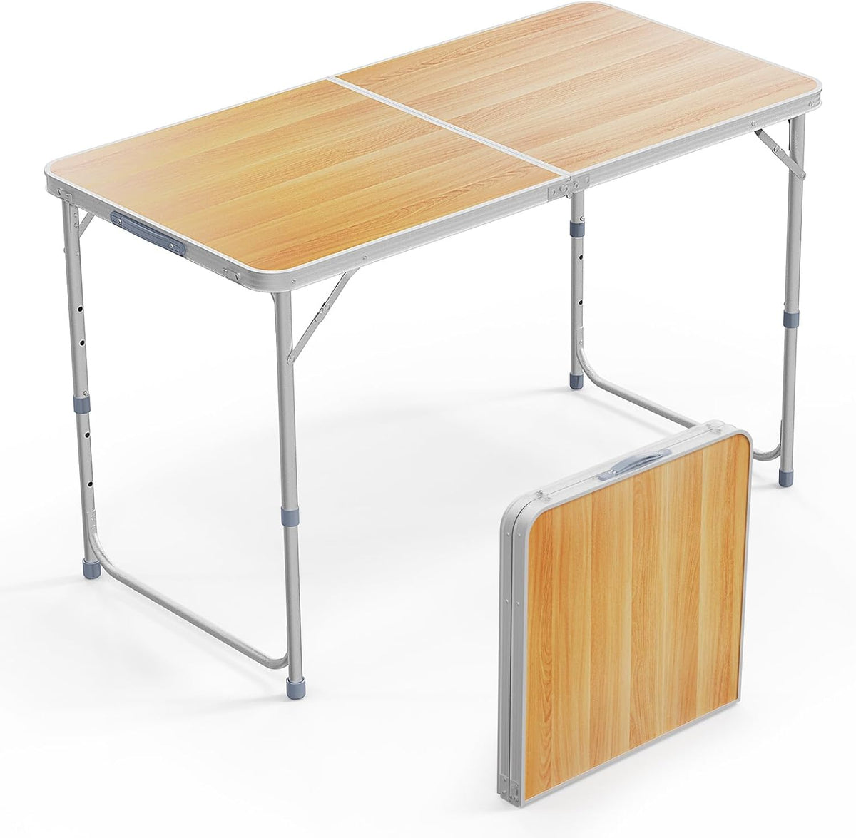 VINGLI 4FT White Folding Table with Carrying Handle Height Adjustable Lightweight Fold Up Portable for Indoor Outdoor Picnic,Camping,Hiking,Fishing,BBQ …