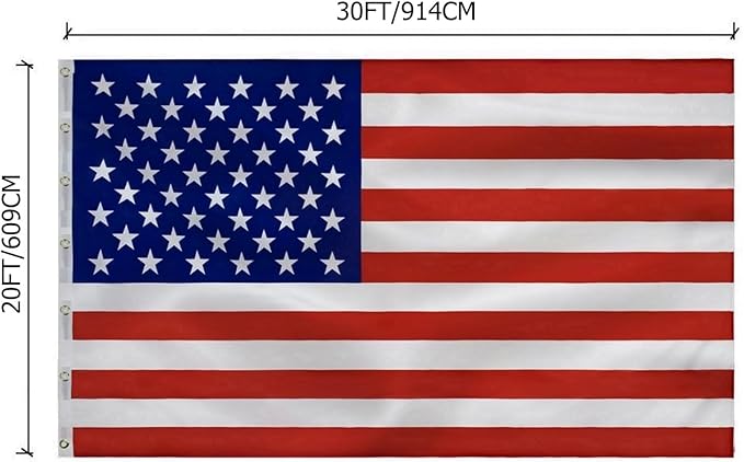 American Flag 20x30 Outside, US Flags for Outdoor Indoor, Heavy Duty Durable, Deluxe Embroidered Stars, Brass Grommets, Sewn Stripes, Vivid Color, Fade Resistant and waterproof
