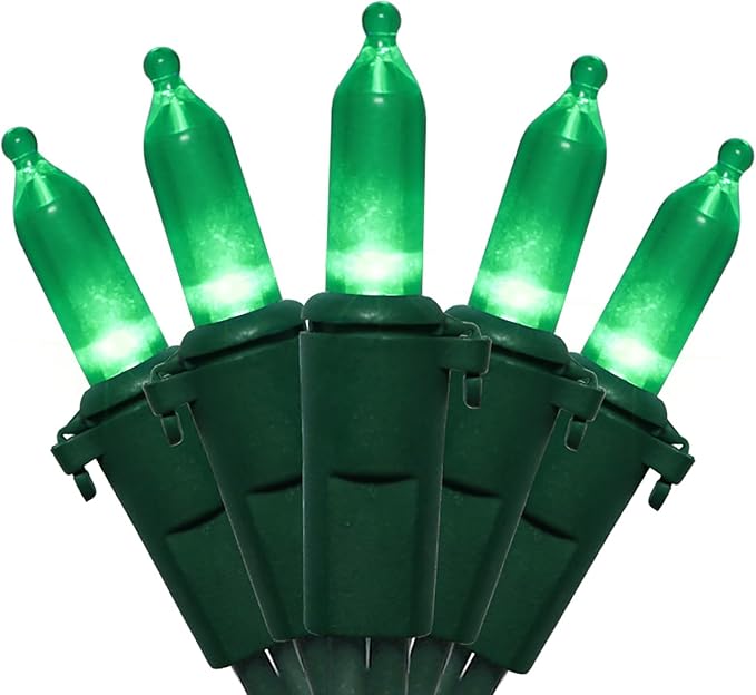 Green LED Christmas Lights - 100 Count Green Christmas String Lights for Tree, Party, Holiday, Indoor and Outdoor St. Patrick's Day Decorations, 33 Feet Green Wire, UL Certified, Connectable