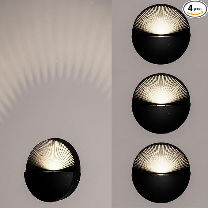 6W Wall Lamp,Exterior Waterproof Wall Sconces Light Fixture,110V Wall Mount Light 3000K Warm White Porch Lights for Garage,House,Garden,Patio 4Pack (Black)