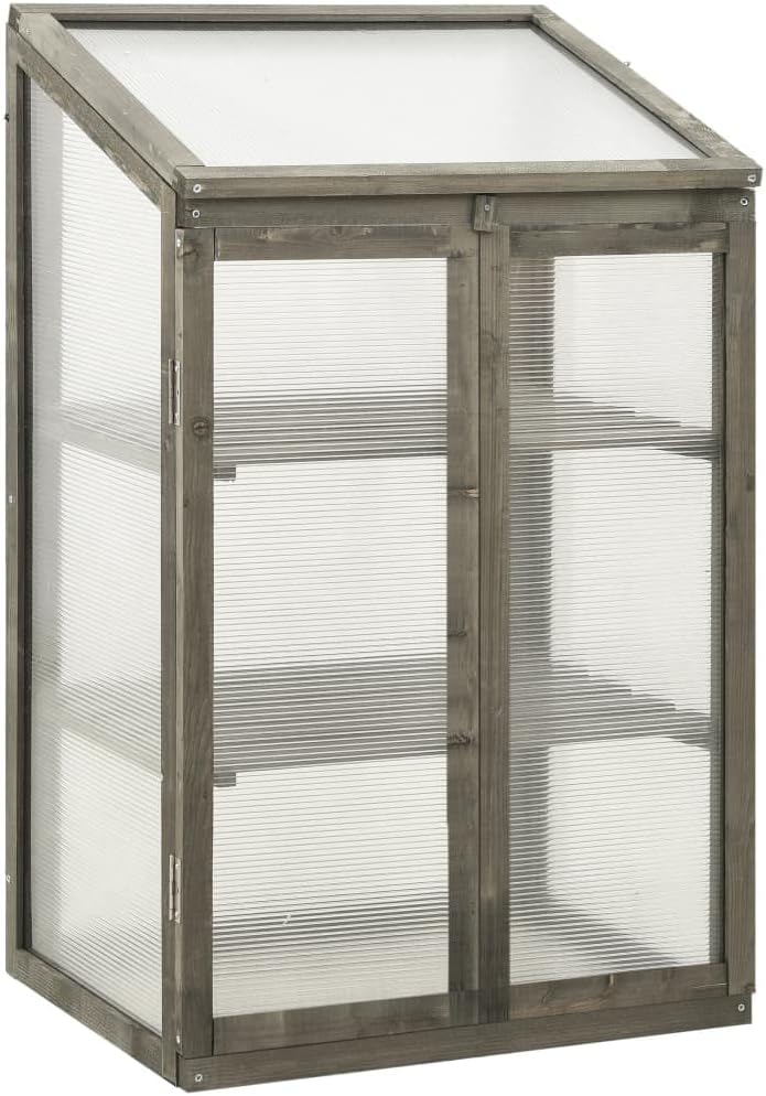 Solid Firwood Garden Portable Wooden Greenhouse with 2 Shelves and Open Bottom, Mini Greenhouse Cabinet 23.6"x17.7"x39.4"/Gray