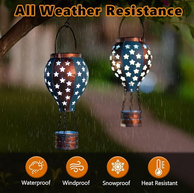 Hanging Solar Lantern,2-Pack Solar Powered Hot Air Balloon Lantern,Hanging Solar Lights Outdoor Waterproof for Lawn Porch Tree Garden Decorations