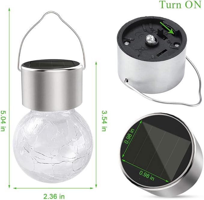 Hanging Solar Powered Warm White LED Light, Cracked Glass Ball Light, Waterproof Outdoor Christmas Decorative Lantern for Garden, Yard, Patio, Lawn (Single Color, 1)