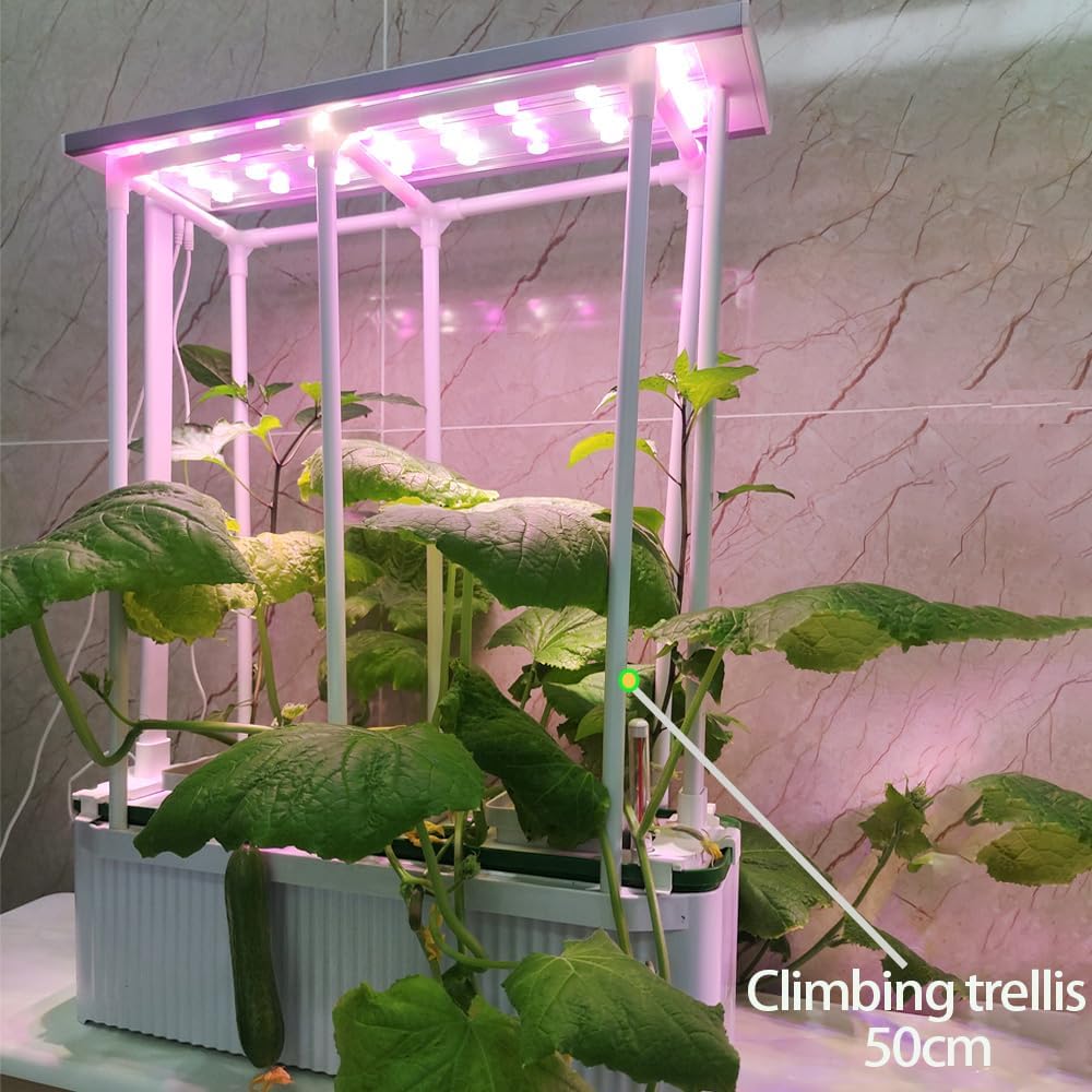 Large Hydroponics Growing System kit with Trellis,Smart Indoor Hydroponic Gardening System with LED Grow Light, Indoor Hydroponic Grow Kit for Tomato,Pepper,Cucumbers(7L,Pump)