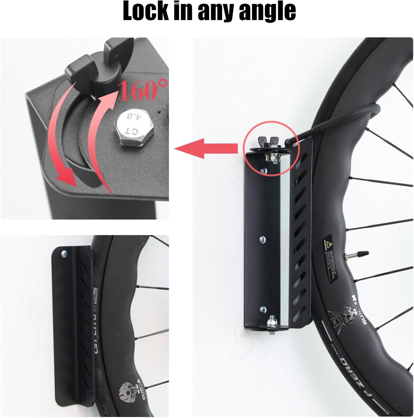 All Metal Bike Wall Mount Vertical, Swivel Bike Hangers For Garage, Bike Rack Garage Wall, Bicycle Hooks, Garden Indoor Outdoor Storage, All Metal (1Pack)