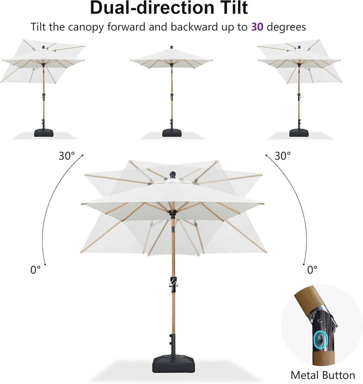 PURPLE LEAF 8' x 8' Square Patio Umbrella Market Umbrella Aluminum Outdoor Table Umbrella with Push Button Tilt & 8 Sturdy Ribs and Crank Square Outdoor Umbrellas for Pool Backyard Deck, Cream