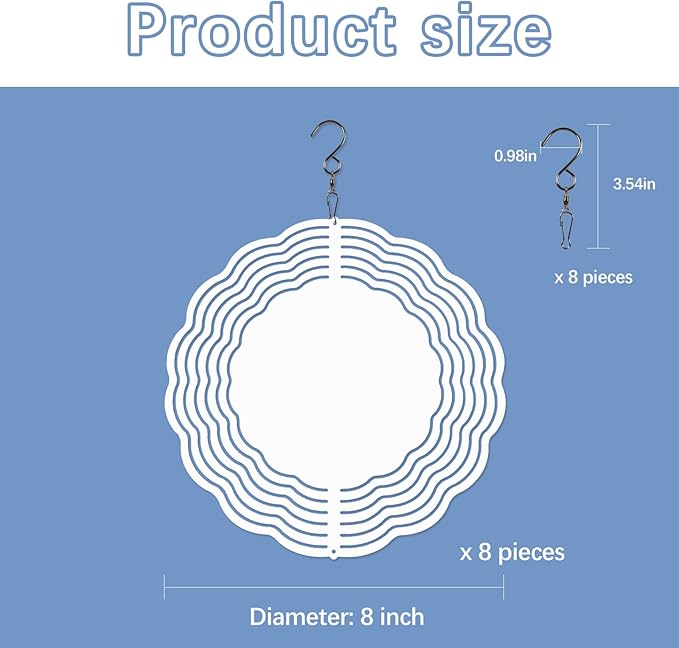 8 Pcs Sublimation Wind Spinner Blanks 8 Inch Bulk Aluminum Metal Sublimation Blanks Product Heat Press Transfer Outdoor Garden Decoration Sublimation Blank Wind Spinners for DIY Gift