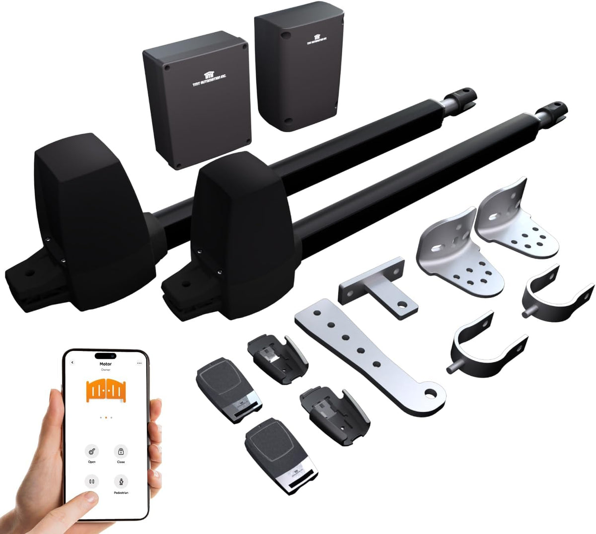 TMT Beagle Dual Automatic Gate Openers Up to 16ft and 800lb Heavy Duty Swing Gate, Gate Opener with Remote Control Kit, Electric Gate Opener for Driveway with Powerful Motor (APP Compatible)