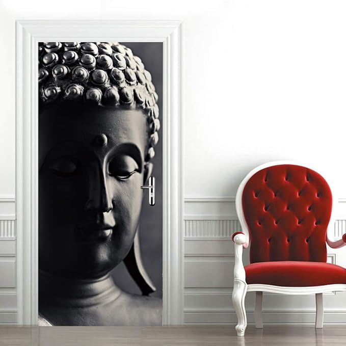 3D Door Stickers - Buddha Statue Murals - Peel & Stick - Self-Adhesive Decals - Removable PVC Waterproof Door Poster - 37.4" x 82.7" for Bedroom & Living Room