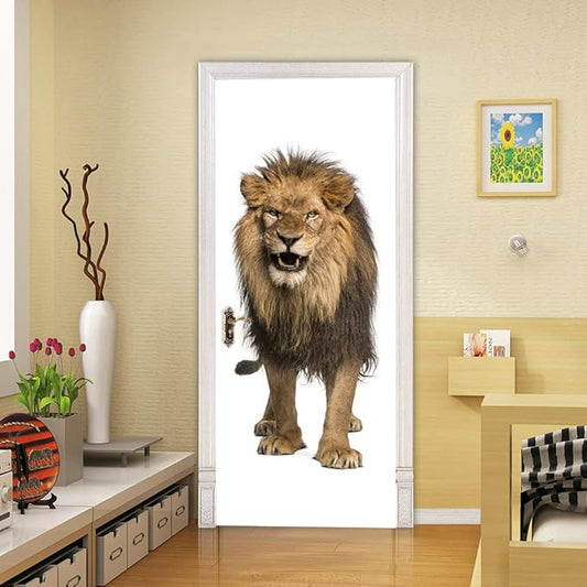 3D Peel and Stick Murals - Lion - Wallpaper Self-Adhesive Decals - Removable PVC Waterproof Door Poster for Bedroom Living Room Decoration - 37.4 x 84.6 inch