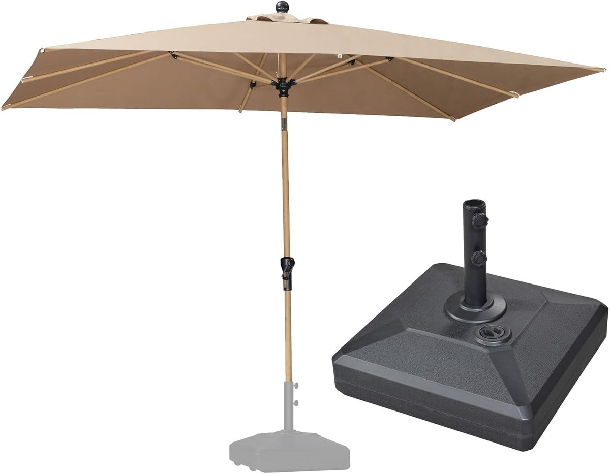 PURPLE LEAF 6' x 9' Patio Umbrella with Base Market Umbrella Rectangular Outdoor Umbrella with Push Button Tilt & Crank and 8 Ribs Aluminum Table Umbrella for Pool Backyard Beach, Taupe