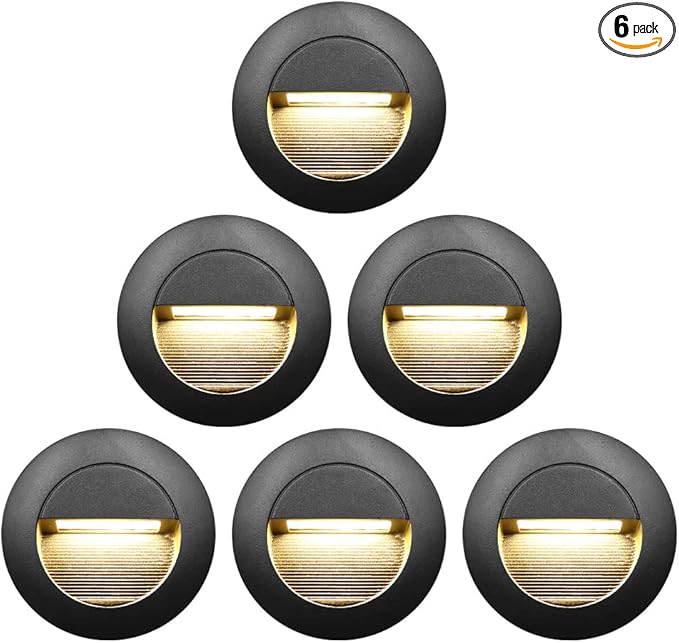 6Pcs 3W LED Recessed Wall Light, Step Light Warm White 3000K, Stair Light Staircase Light Lighting lamp, Inside Outside Garden Balcony Corridor, Aluminum, 120V Black