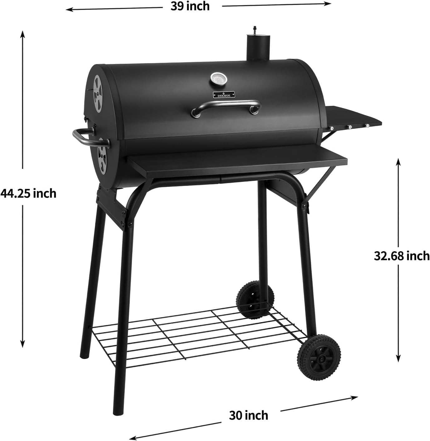 Charcoal Grills Outdoor BBQ Grill 30INCH Barrel Charcoal Grill with Side Table, 627 Square Inches, Outdoor Backyard Camping Picnics, Patio and Parties, Black by DNKMOR