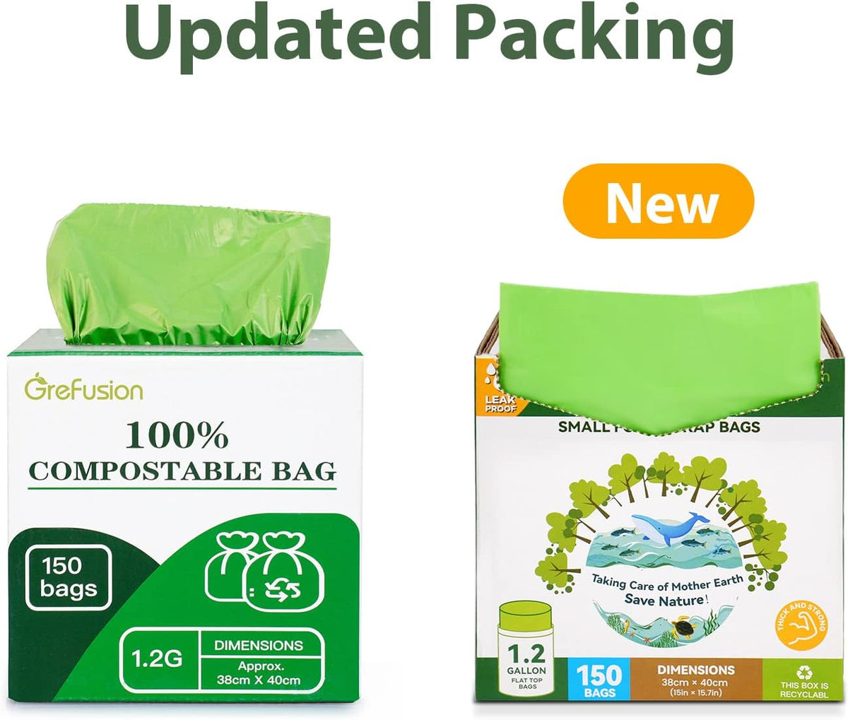 Compostable Trash Bags for Kitchen Compost Bin 1.2 Gallon,150 Count,Compost Bags Small for Food Scrap Waste Bags for Countertop Bin Certified by BPI,ASTM D6400 and OK Compost