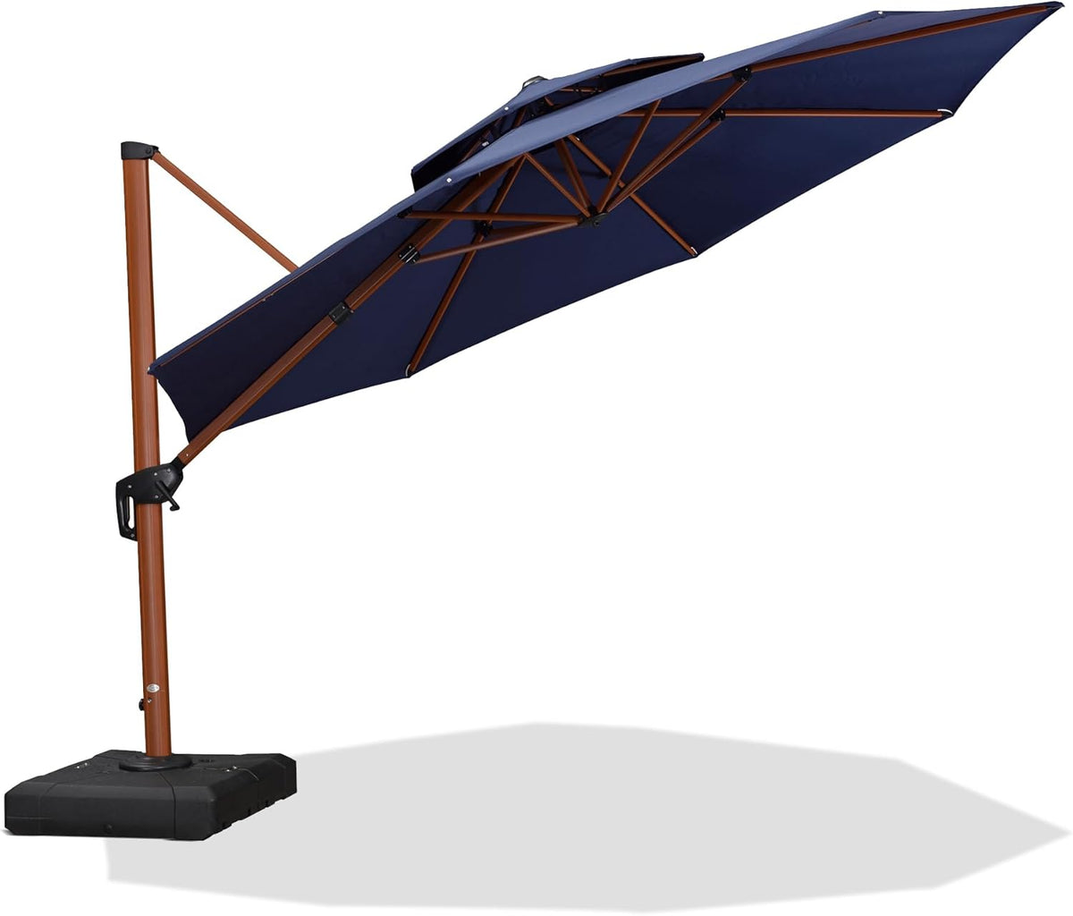 PURPLE LEAF 12 Feet Double Top Deluxe Round Patio Umbrella Offset Hanging Umbrella Cantilever Umbrellas Outdoor Market Umbrellas Garden Umbrella, Navy Blue