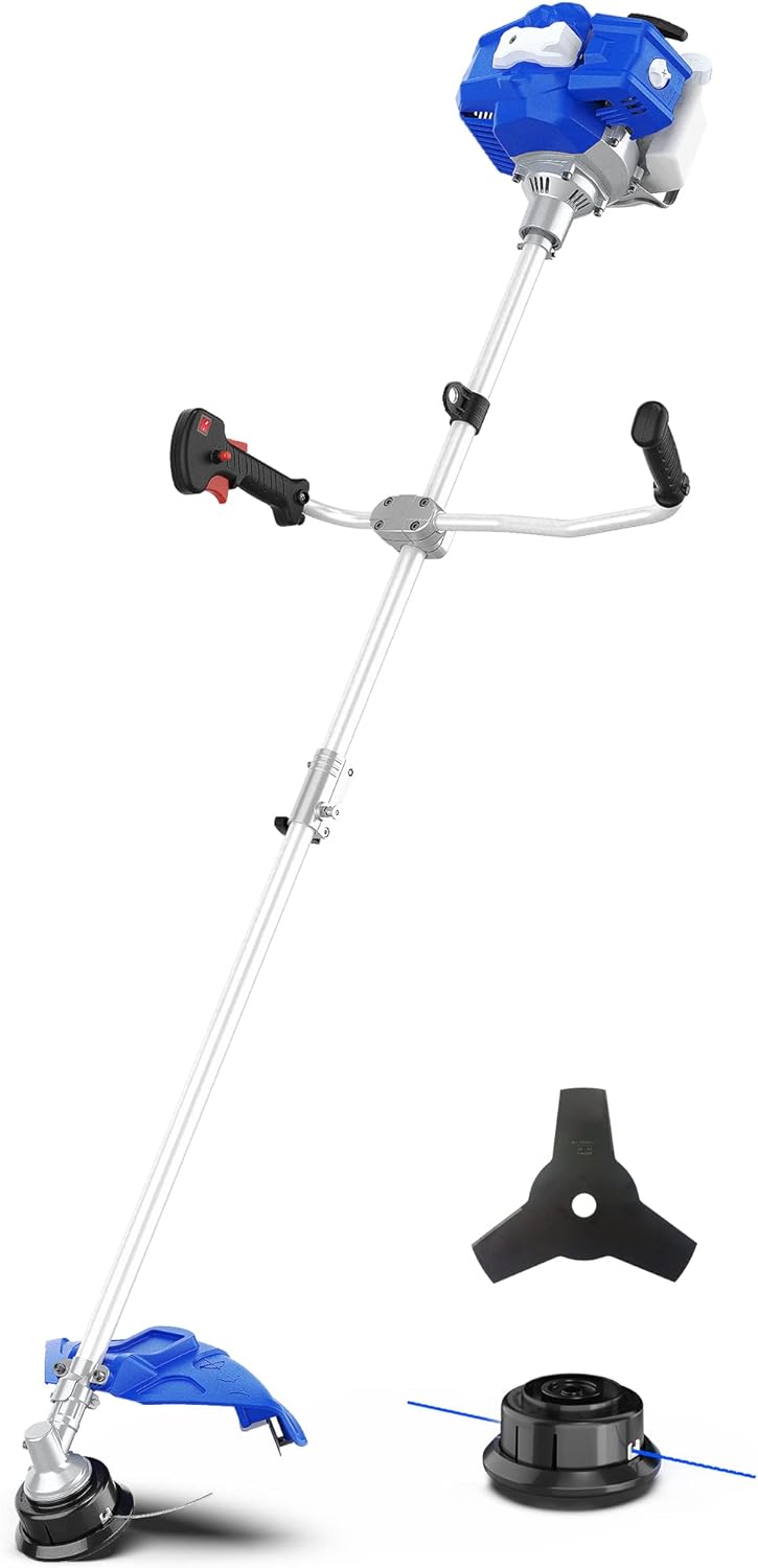 WILD BADGER POWER 52cc Weed Wacker Gas Powered, 3 in 1 String Trimmer/Edger 18’’ with 10’’ Brush Cutter,Rubber Handle & Shoulder Strap Included