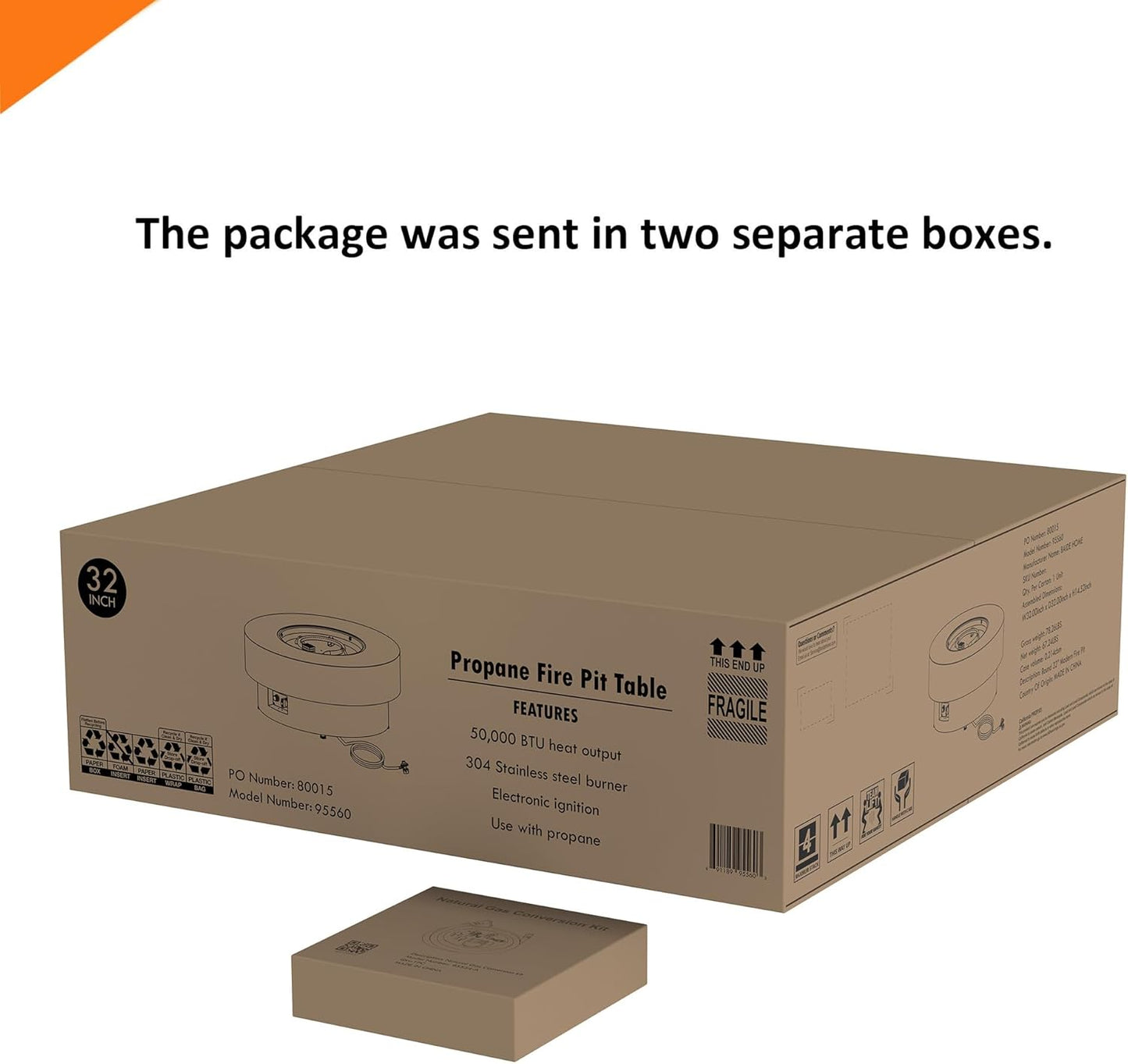 32.5-inch Outdoor Gas Fire Pit Table with Natural Gas Conversion Kit, 50,000BTU Propane Gas Fire Pits for Outside Patio w/Round Burner Lid, Glass Rocks, Cover