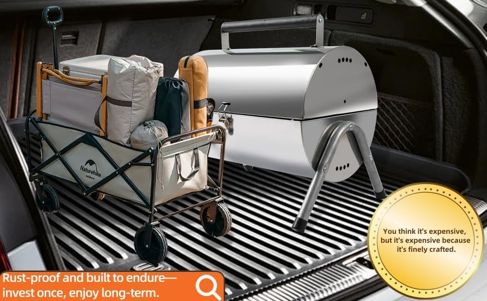 Upgraded Rust-Resistant Premium Stainless Steel Portable Charcoal Grill, Dual Large Grilling Zones,Easy-to-Assemble Outdoor Small Grill for Backyard,Patio,Travel&Camping,Foldable Tailgate Compact BBQ