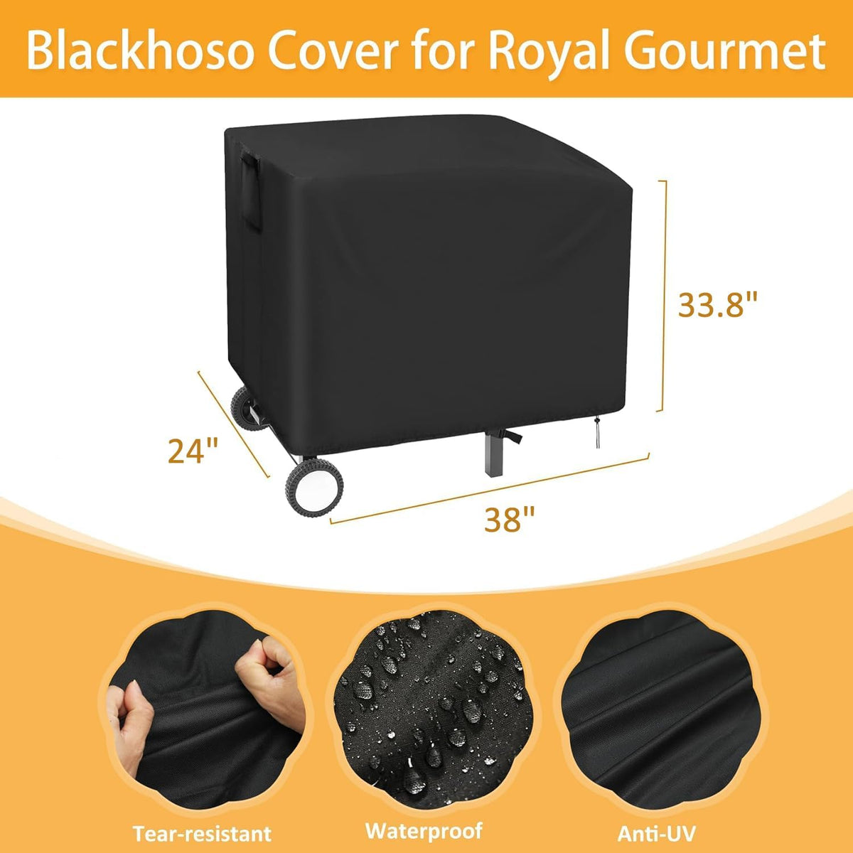 Flat Top Grill Cover for Royal Gourmet 2 Burner Griddle GB2000, 38 Inch Waterproof Cover for Outdoor Grill, 38 x 24 x 33.8 Inch for Outdoor Barbeque Grill
