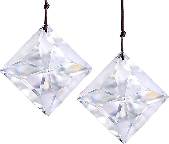 HDCRYSTALGIFTS Set 2,50mm Hanging Faceted Crystals Suncatcher Ornament Window Prisms Rainbow Maker Chandelier Crystal Pendant(Square)