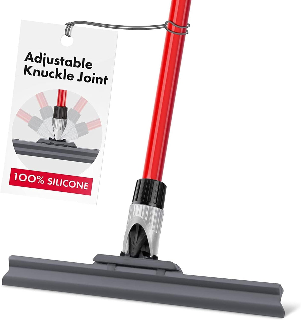 Silicone Floor Squeegee with 55-Inch Long Handle, 12-Inch Single Cast Silicone Blade, 360° Swivel Joint - Multifunction Floor Squeegee for Garage, Concrete Floor, Shower Floor, Glass Windows