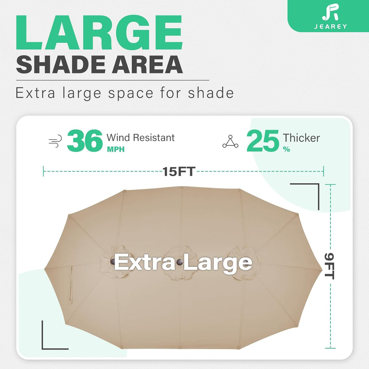 JEAREY 15FT Patio Umbrella Large Outdoor Umbrella Extra Double-Sided Market Umbrella with Crank Handle for Garden, Deck, Backyard and Pool, Beige
