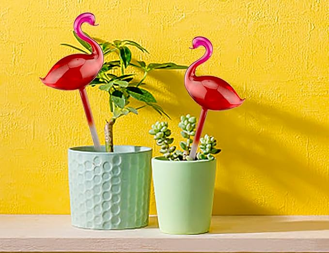Adabocute Plant Watering Globes, Flamingo Self Watering Globes, Glass Self Watering Planter Insert, Gradient Hot Pink Plant Watering Devices, Automatic Plant Waterer Indoor, Watering Bulbs, 2 Pack
