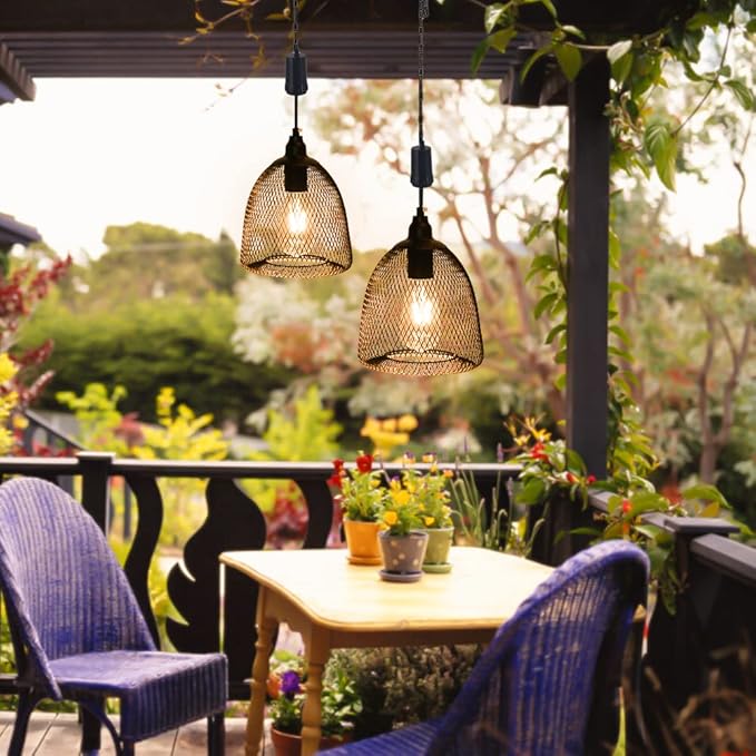 Battery Operated Hanging Light with 6 Hours Timer, Outdoor Indoor Decorative Lantern Chandelier Pendent Haning Metal Black Hanging Lamp Backyard Decor for Patio Bar Yard Garden Porch Home