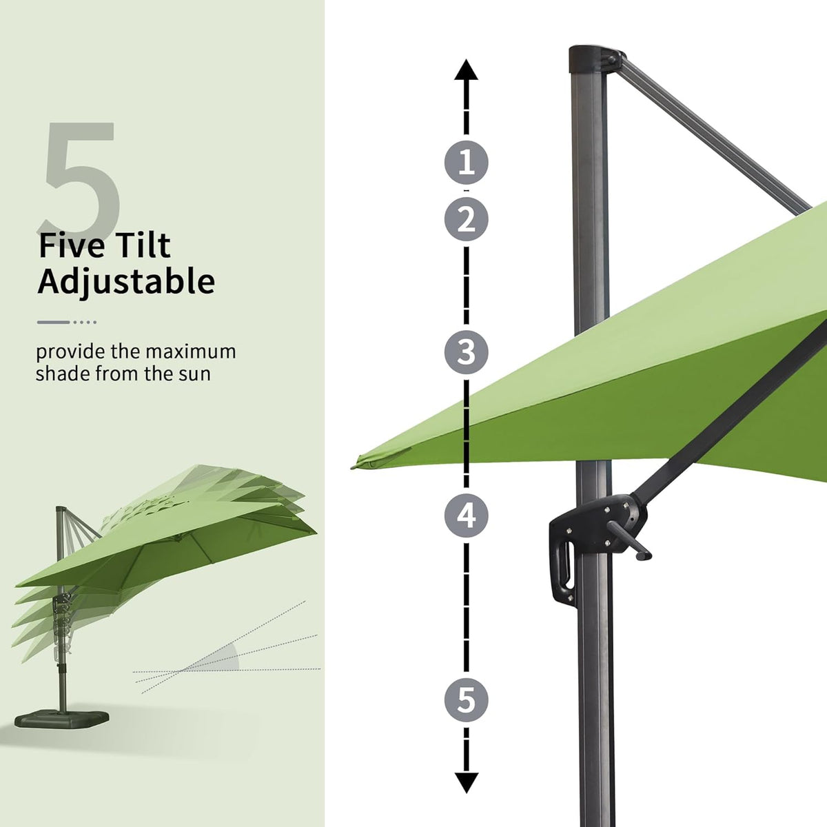 PURPLE LEAF 10' X 13' Patio Umbrella Outdoor Cantilever Rectangle Umbrella Aluminum Offset Umbrella with 360-degree Rotation for Garden Deck Pool Patio Apple Green