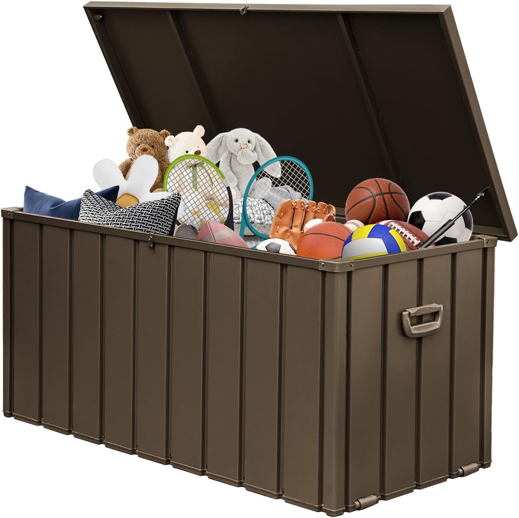 Domi 120-Gallon Outdoor Storage Box – Waterproof, Lockable Storage Cabinet for Patio Furniture, Garden Tools & Pool Supplies – Large Metal Storage for Cushions, Toys & More