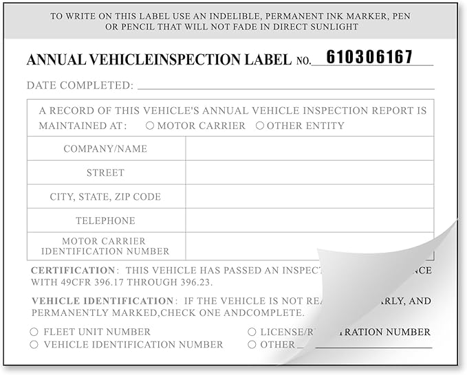 Annual Vehicle Inspection Report Form with Red Exterior Aluminum Inspection Label (6"x3.5"), and White Interior Inspection Label (5"x4") 25-pk