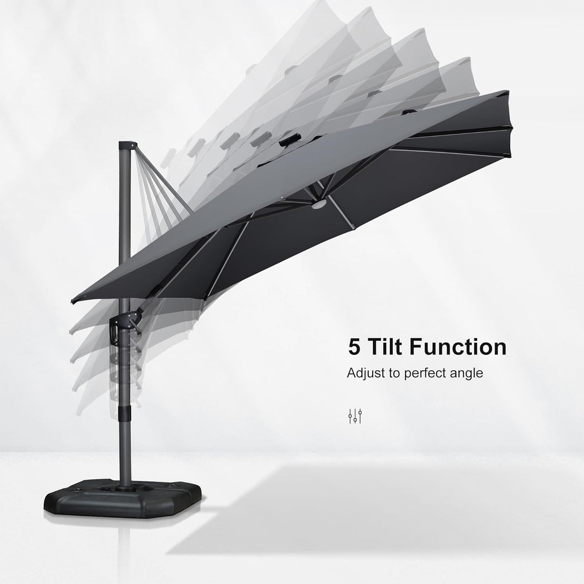 PURPLE LEAF 10 Feet Patio Umbrella Outdoor Cantilever Solar Powered LED Square Umbrella Aluminum Offset Umbrella with 360-degree Rotation for Garden Deck Pool Patio Light Grey