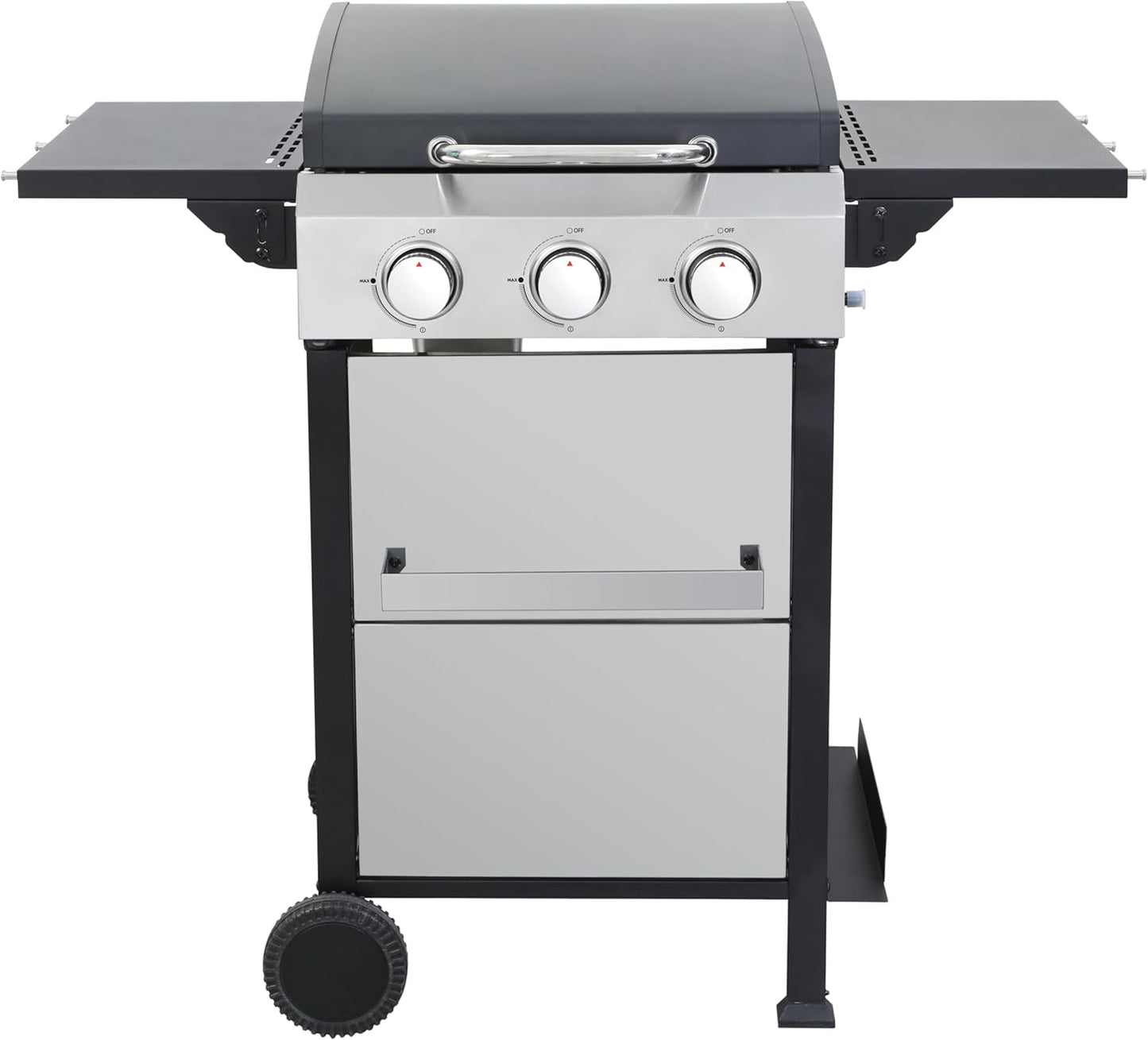 3-Burner Propane Gas BBQ Grill with SS Plancha, 36,900 BTU Output, Wire Enamel Grids, Foldable Side Table and Hanging Basket, Stainless Steel Grill for Patio Use